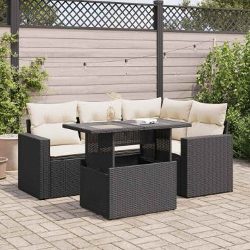 Set mobilier de grădină cu perne, 5 piese, negru, poliratan