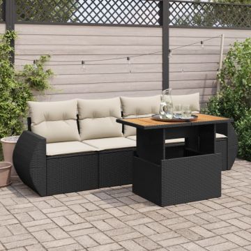 Set mobilier de grădină cu perne, 5 piese, negru, poliratan