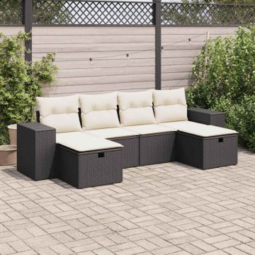 Set mobilier de grădină cu perne, 6 piese, negru, poliratan