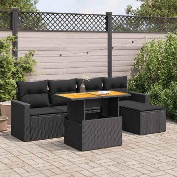 Set mobilier de grădină cu perne, 6 piese, negru, poliratan