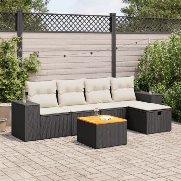 Set mobilier de grădină cu perne, 6 piese, negru, poliratan