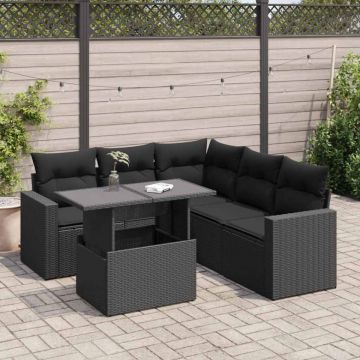 Set mobilier de grădină cu perne, 6 piese, negru, poliratan