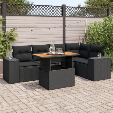 Set mobilier de grădină cu perne, 6 piese, negru, poliratan