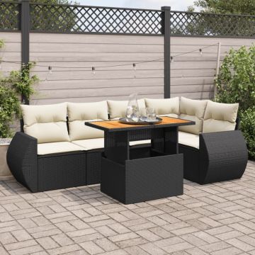 Set mobilier de grădină cu perne, 6 piese, negru, poliratan