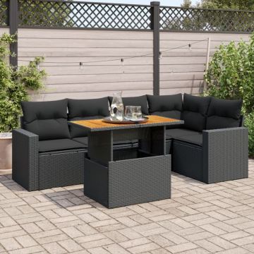 Set mobilier de grădină cu perne, 6 piese, negru, poliratan