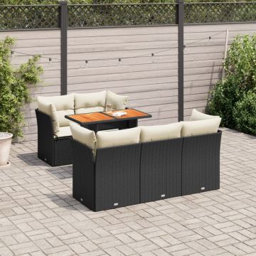 Set mobilier de grădină cu perne, 6 piese, negru, poliratan