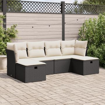 Set mobilier de grădină cu perne, 6 piese, negru, poliratan