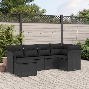 Set mobilier de grădină cu perne, 6 piese, negru, poliratan