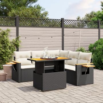 Set mobilier de grădină cu perne, 6 piese, negru, poliratan