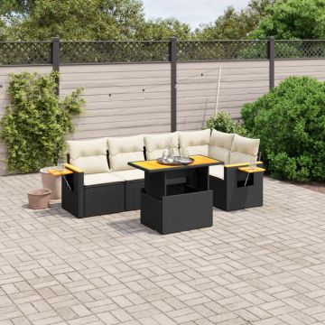 Set mobilier de grădină cu perne, 6 piese, negru, poliratan