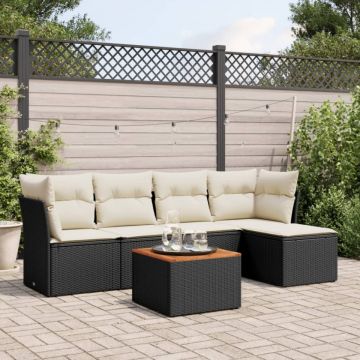 Set mobilier de grădină cu perne, 6 piese, negru, poliratan