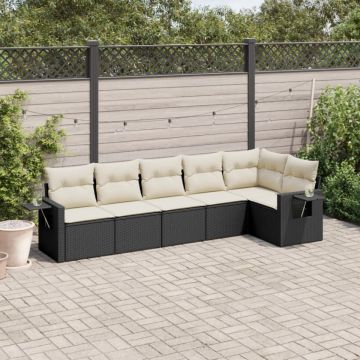 Set mobilier de grădină cu perne, 6 piese, negru, poliratan