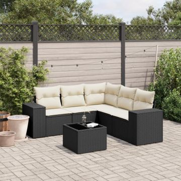 Set mobilier de grădină cu perne, 6 piese, negru, poliratan