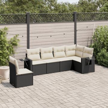 Set mobilier de grădină cu perne, 6 piese, negru, poliratan