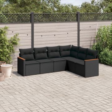 Set mobilier de grădină cu perne, 6 piese, negru, poliratan