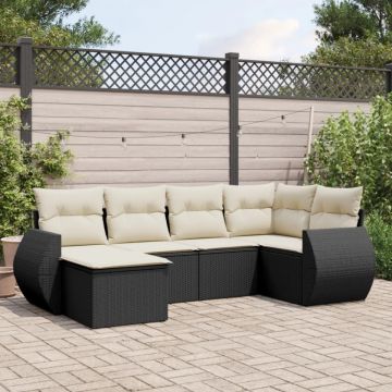 Set mobilier de grădină cu perne, 6 piese, negru, poliratan