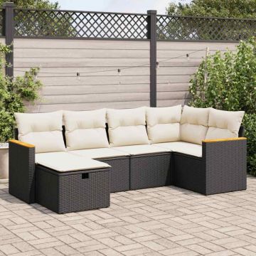 Set mobilier de grădină cu perne, 6 piese, negru, poliratan