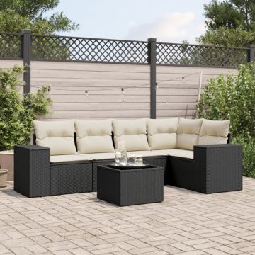 Set mobilier de grădină cu perne, 6 piese, negru, poliratan