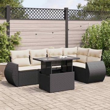 Set mobilier de grădină cu perne, 6 piese, negru, poliratan