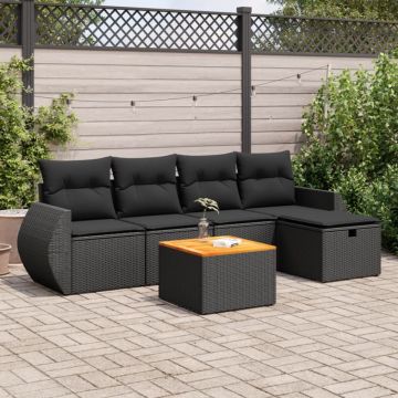 Set mobilier de grădină cu perne, 6 piese, negru, poliratan