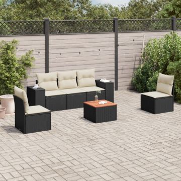 Set mobilier de grădină cu perne, 6 piese, negru, poliratan