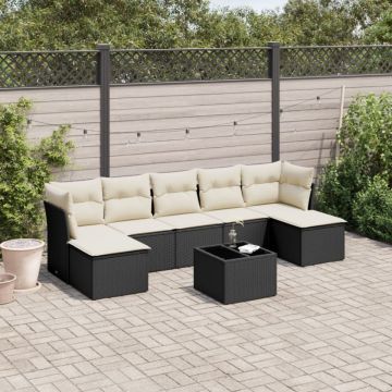 Set mobilier de grădină cu perne, 8 piese, negru, poliratan