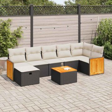 Set mobilier de grădină cu perne, 8 piese, negru, poliratan