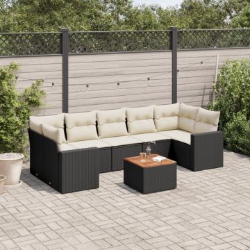 Set mobilier de grădină cu perne, 8 piese, negru, poliratan