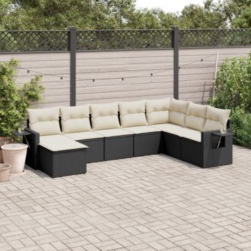 Set mobilier de grădină cu perne, 8 piese, negru, poliratan