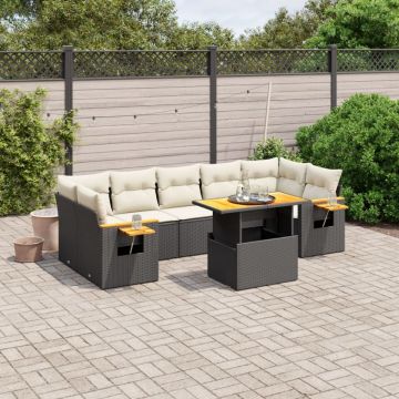 Set mobilier de grădină cu perne, 8 piese, negru, poliratan