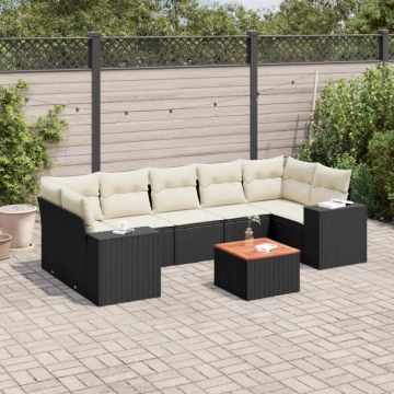 Set mobilier de grădină cu perne, 8 piese, negru, poliratan