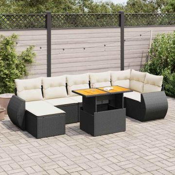 Set mobilier de grădină cu perne, 8 piese, negru, poliratan