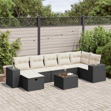 Set mobilier de grădină cu perne, 8 piese, negru, poliratan