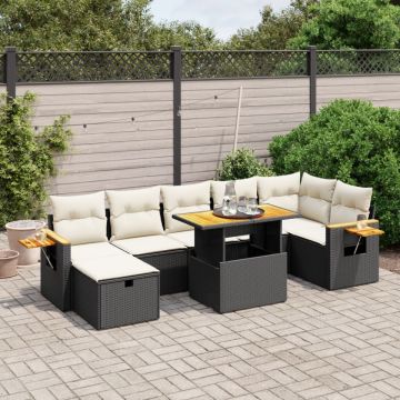 Set mobilier de grădină cu perne, 8 piese, negru, poliratan