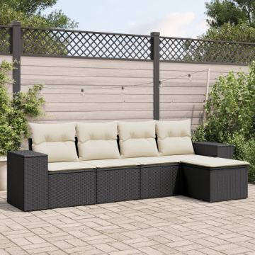 Set mobilier de grădină cu perne, 5 piese, negru, poliratan