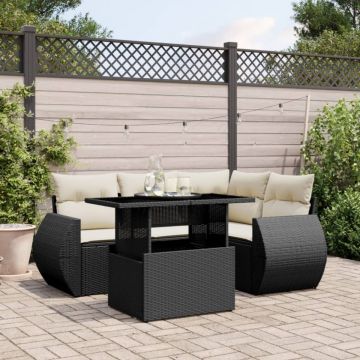 Set mobilier de grădină cu perne, 5 piese, negru, poliratan