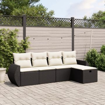 Set mobilier de grădină cu perne, 5 piese, negru, poliratan