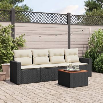 Set mobilier de grădină cu perne, 5 piese, negru, poliratan