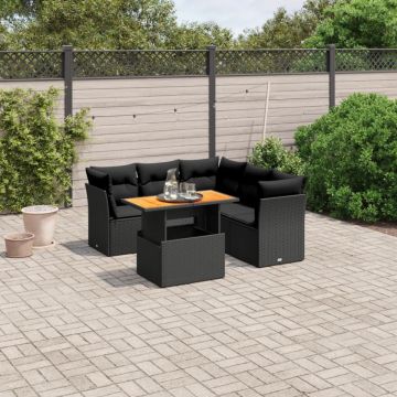 Set mobilier de grădină cu perne, 5 piese, negru, poliratan