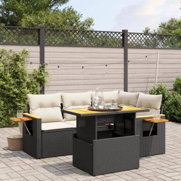 Set mobilier de grădină cu perne, 5 piese, negru, poliratan