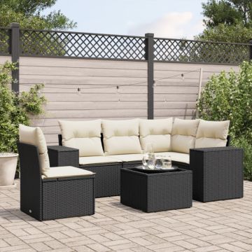 Set mobilier de grădină cu perne, 6 piese, negru, poliratan