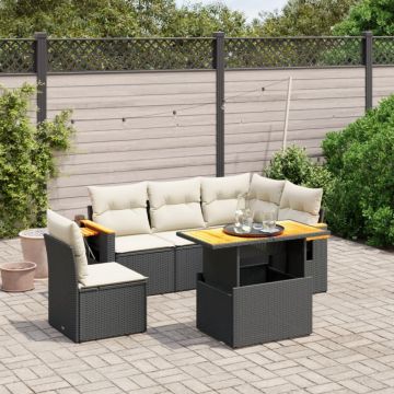 Set mobilier de grădină cu perne, 6 piese, negru, poliratan