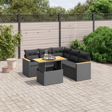 Set mobilier de grădină cu perne, 6 piese, negru, poliratan