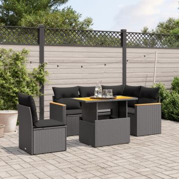 Set mobilier de grădină cu perne, 6 piese, negru, poliratan