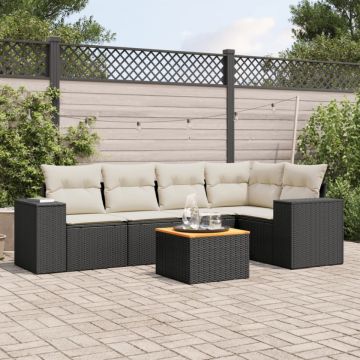 Set mobilier de grădină cu perne, 6 piese, negru, poliratan