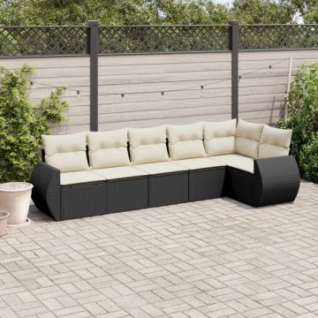 Set mobilier de grădină cu perne, 6 piese, negru, poliratan