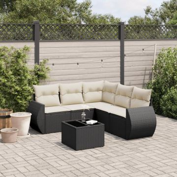 Set mobilier de grădină cu perne, 6 piese, negru, poliratan