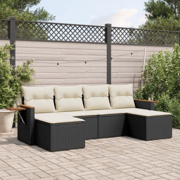 Set mobilier de grădină cu perne, 6 piese, negru, poliratan