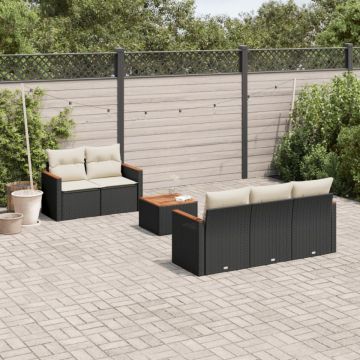 Set mobilier de grădină cu perne, 6 piese, negru, poliratan