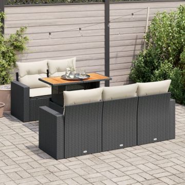 Set mobilier de grădină cu perne, 6 piese, negru, poliratan